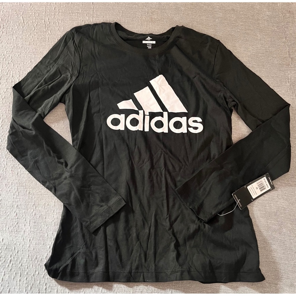 Adidas Long Sleeve Golf Shirt Black‎ White Logo NWT